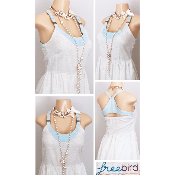 Heather Grey Denim Blue Cotton Cute Pinafore Dress - Picture 3 of 8